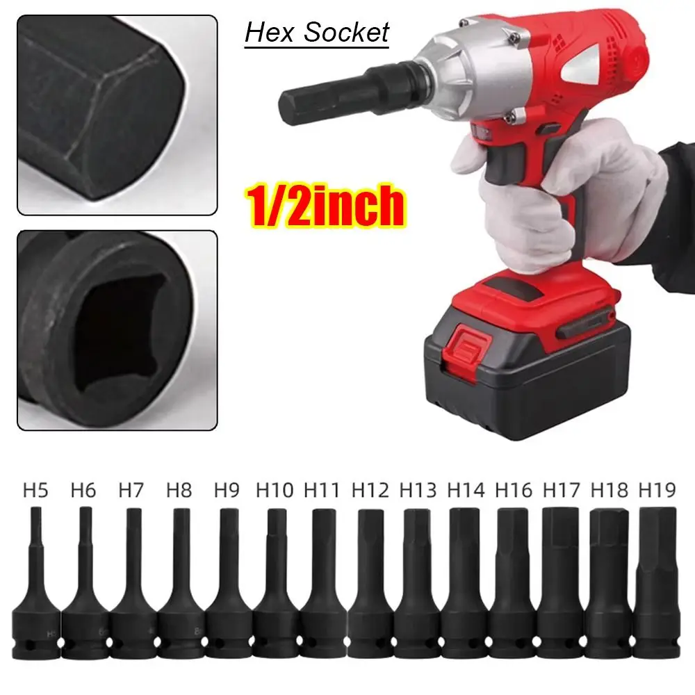 1Pcs Metric 1/2 Inch Shank Electric Drill Socket Adapter 80mm Length Long Bit Hex Hexagon Socket H4-H22 Cr-Mo Steel