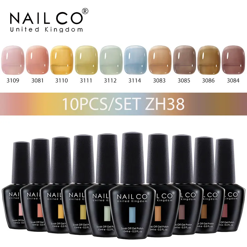 NAILCO 젤리 컬러 젤 네일 광택제 세트, 하이브리드 바니시 네일 아트 매니큐어 젤 광택제 베르니스 반영구 UV 젤 키트, 10 개, 15ml