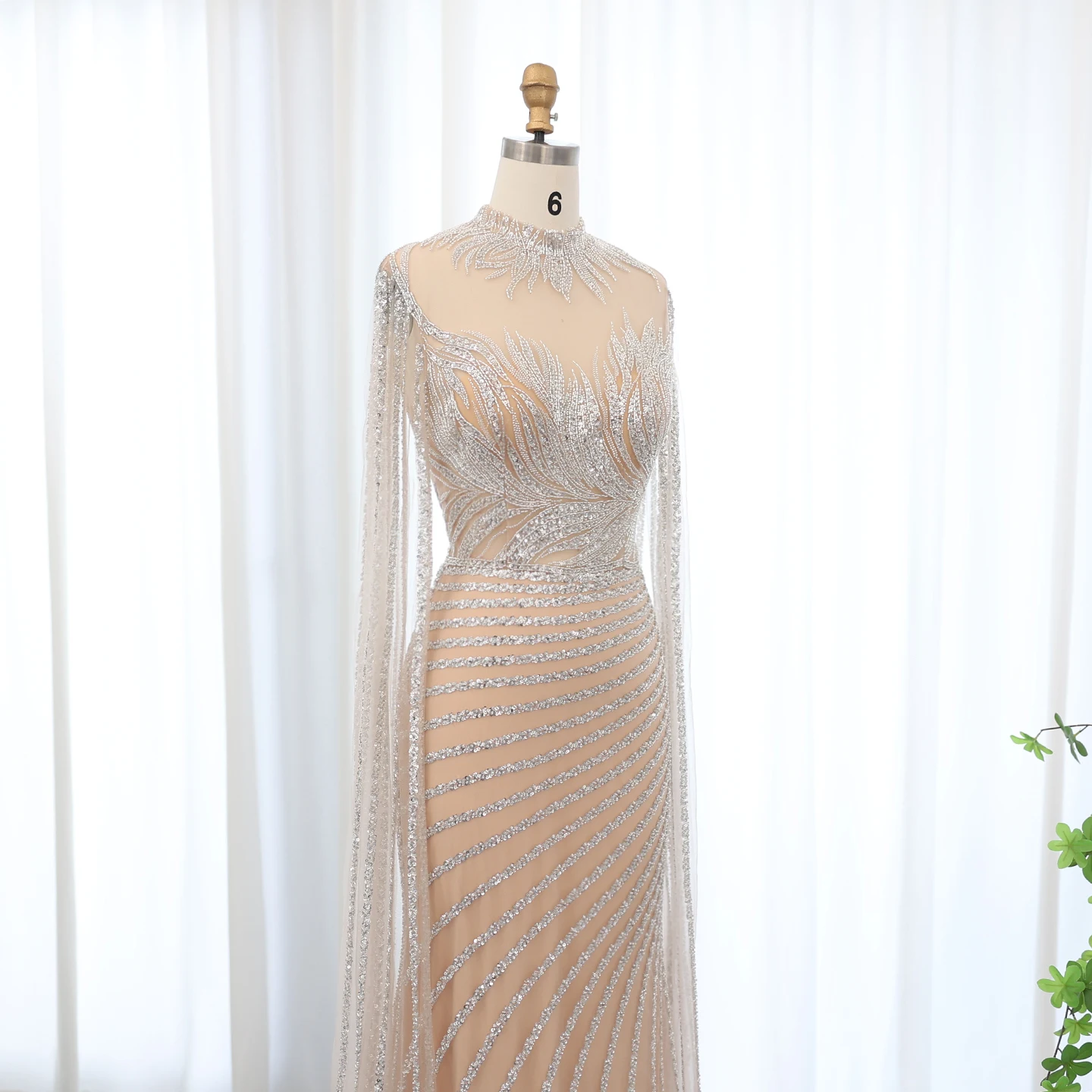 S213b6ef569b24f288f541b3c71a0116cC Saudi Arabia Caramel Mermaid Evening Dress with Cape Sleeves Luxury Dubai Women Wedding Guest Party Gowns Mallzona