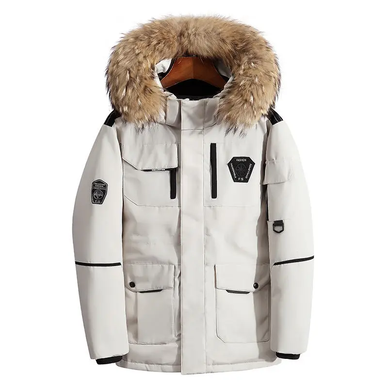 Thicken Men's Down Jacket with Big Real Fur Collar Warm Parka -30 Degrees Men Casual Waterproof Down Winter Coat Size 3XL