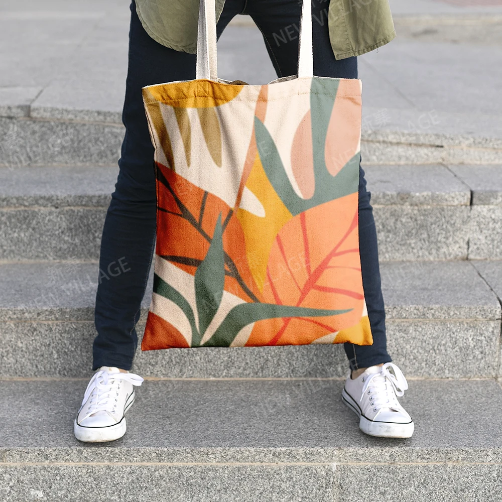 Canvas shoulder bag organization storage Handbags cosmetics travel Women's bag Shopping Fabric pouch nordic boho Customizable 4