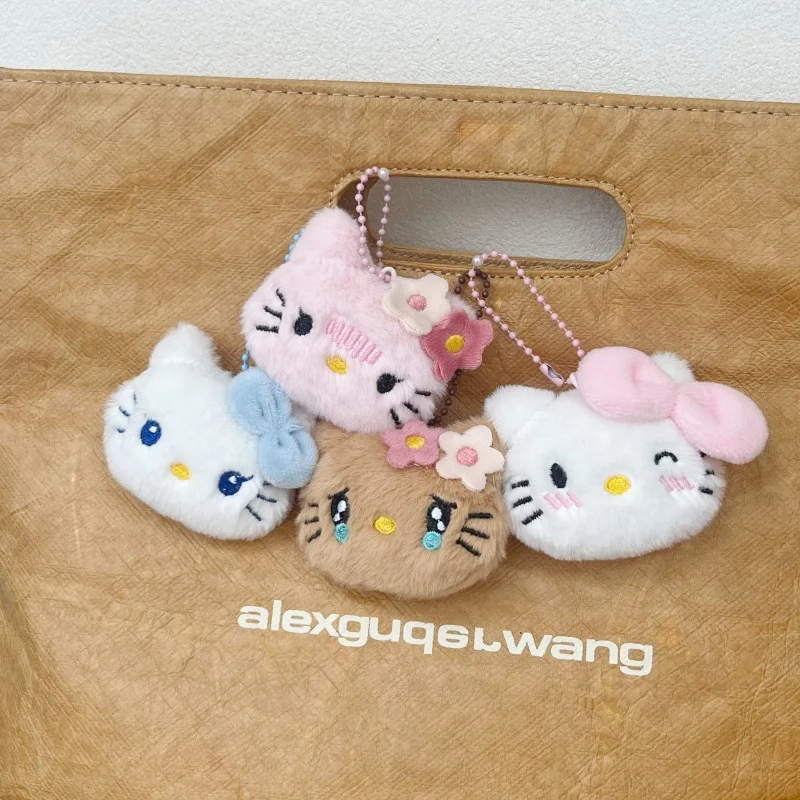 New Hello Kitty Cartoon Plush Kt Cat Doll Bead Chain Cute Cat Doll Book Bag Key Decoration Pendant Women Accessories Wholesale