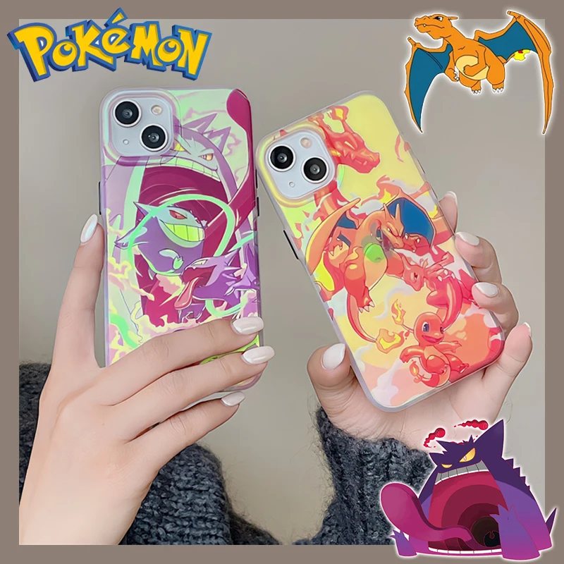 Pokemon Gengar Charizard Laser Anime Custodia Per Telefono Per Iphone 11 12 Pro Max 14 13 Promax 11 Fashion Antiurto Tpu Soft Cover Gift