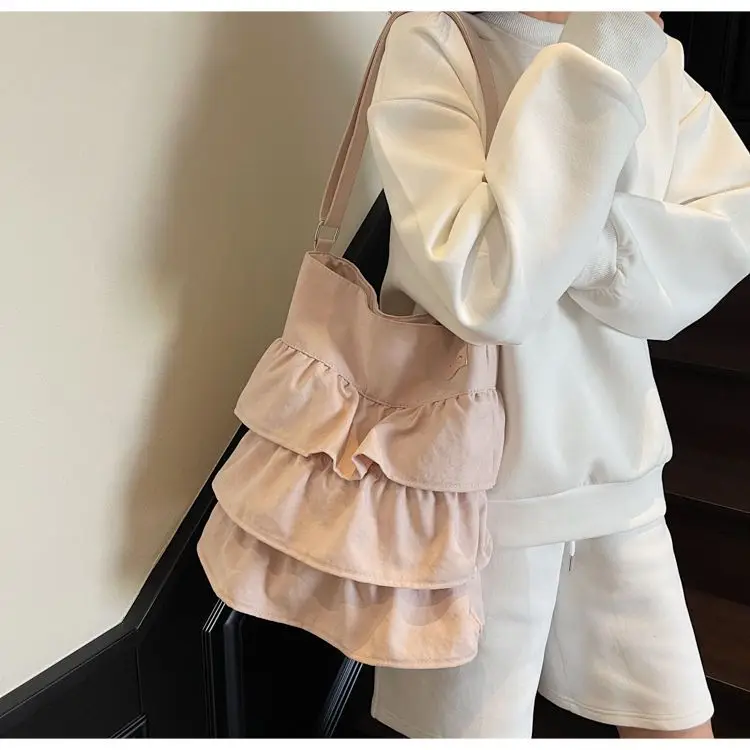 JIAERDI Korean Style Ruffle Y2k Crossbody Bags Women High Street Canvas Casual Shoulder Bags Ladies Large Capacity Handbag 2025