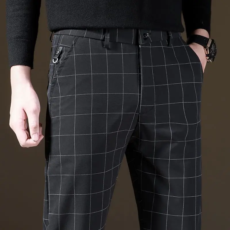 Spring Men New Fashion Commerce Casual Pants Spring Thin Style Elastic Force Slim Straight Cylinder Sanding All-match Trousers