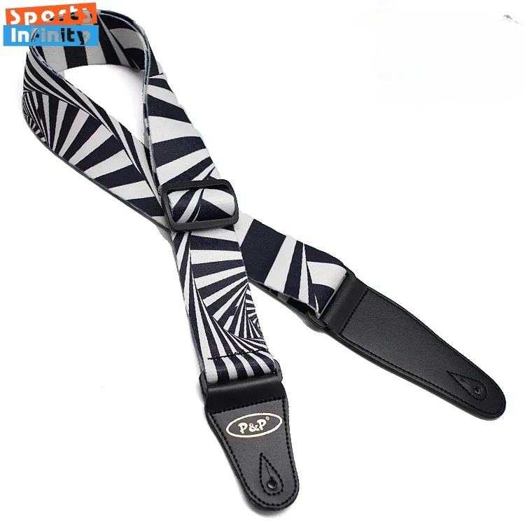 Premium Ultra Thick Black and White Guitar Shoulder Strap - Heat Transfer Printed Design, Enhanced Comfort for Extended Play