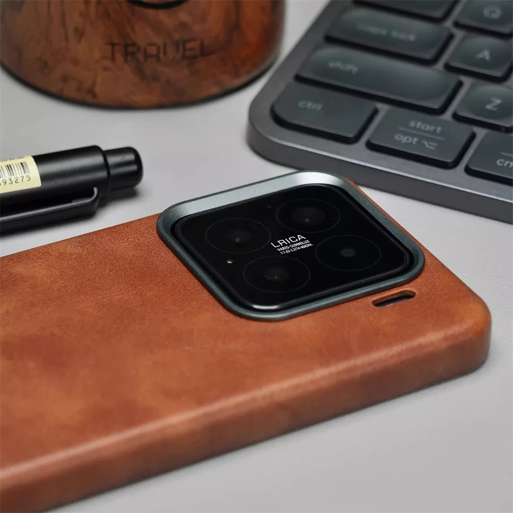 Luxury Business Retro Leather Case with Magnetic Wireless Charging and Alloy Lens Protection - Shockproof Cover