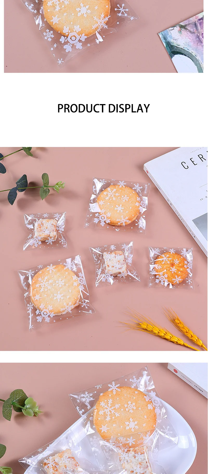 100 Stück opp transparente Zellophan Tasche wieder versch ließbare Plastiktüte selbst klebende Schmuck Geschenk Süßigkeiten Verpackung Schneeflocke Weihnachten – Detail 3