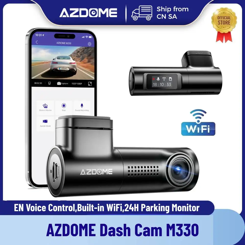 AZDOME M330 Dash Cam English Voice Control 1080P Mini Car DVR WiFi Camera for Vehicle Night Vision G-Sensor 24H Parking Monitor