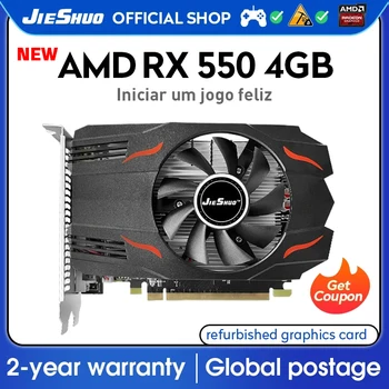 JIESHUO AMD Radeon RX 550, 컴퓨터 데스크탑 게임 비디오 오피스 그래픽 카드, 128 비트 HDMI rx550, 4GB GPU, GDDR5, 14nm, 6 핀, 신제품