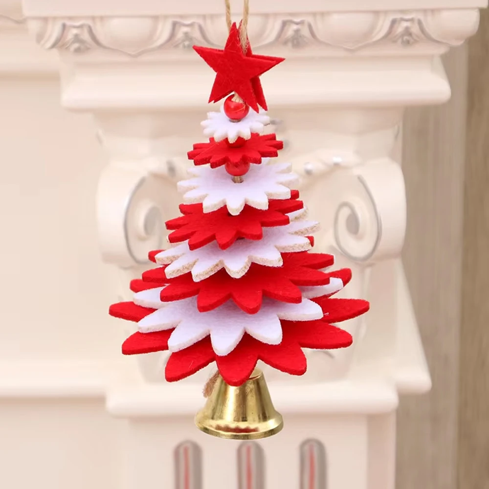 1 pc Cute Felt Christmas Tree-shaped Bird Hanging Toy with Bell for Small Animal Birds Parrots Christmas Cage Hanging Chew Toys