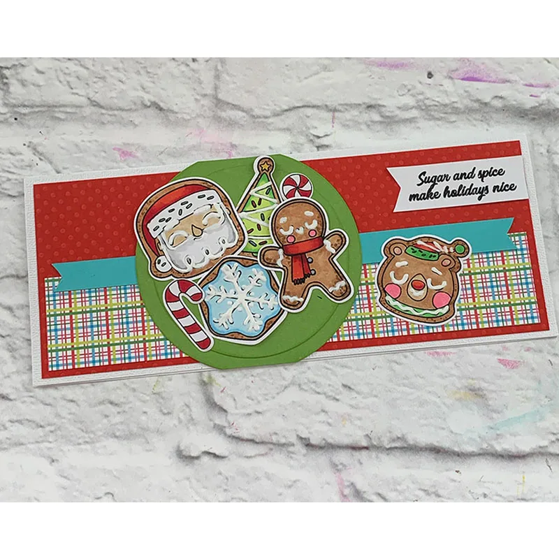 Christmas Gingerbread Man Candy Cane Cookies Cutting Dies Sweet Wishes Clear Stamps for DIY Scrapbooking Paper Craft Cards