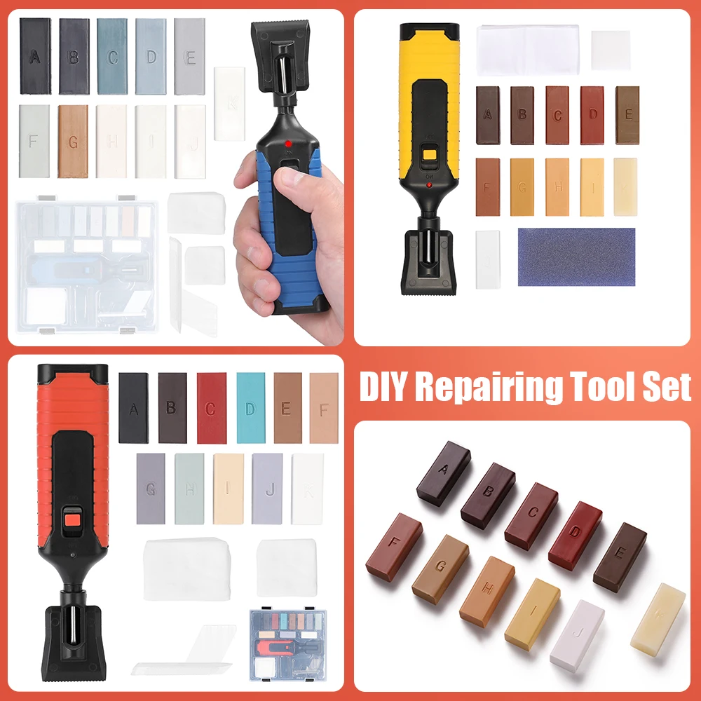 Wooden Floor Scratches Mending Utility Tool Kit DIY Multifunctional Wood Board Repairs Tool Kit with 11 Wax Blocks