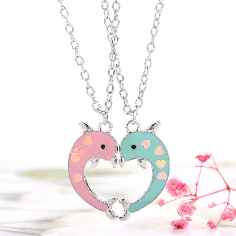 Luoluo&baby 2pcs/set Cute Animal Little Dolphin Pendant Best Friend Necklace BFF Friendship Jewelry Gifts for Kids