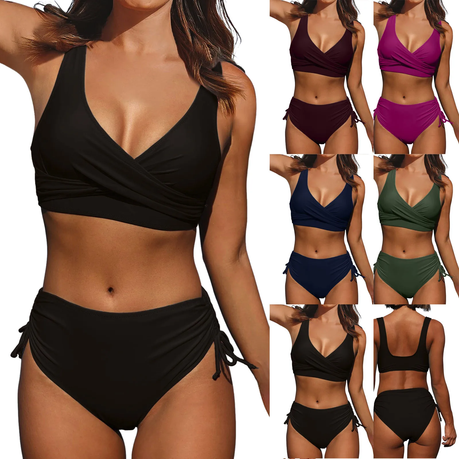 

2024 Women Swimsuits Two Pieces Solid Push Up Bandage Bikini Set Female Swimming Bikini Set Low Waist Thong Bathers Bathing Suit