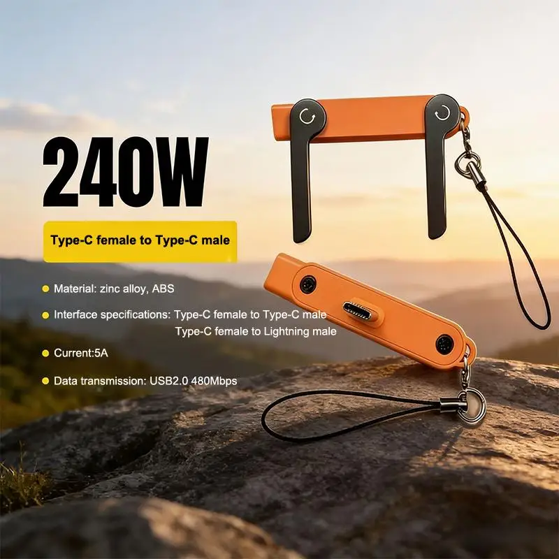 240W USB C OTG 어댑터(스탠드 포함) 90도 각도형 C타입 암-IP 타입 수 변환기(IP 17 16 고속 충전 어댑터 변환기)