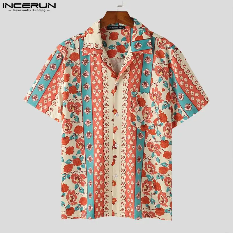 

2024 Men Hawaiian Shirt Printing Lapel Short Sleeve Streetwear Men Clothing Summer Vacation Fashion Casual Shirts S-5XL INCERUN