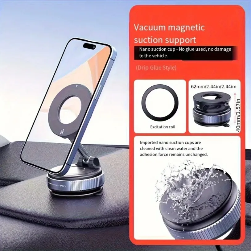 Super Strong Magnetic N52 Car Phone Holder 360° Rotation Vacuum Suction Cup For iPhone 12-16 Series Car/Gym/Driving Phone Holder
