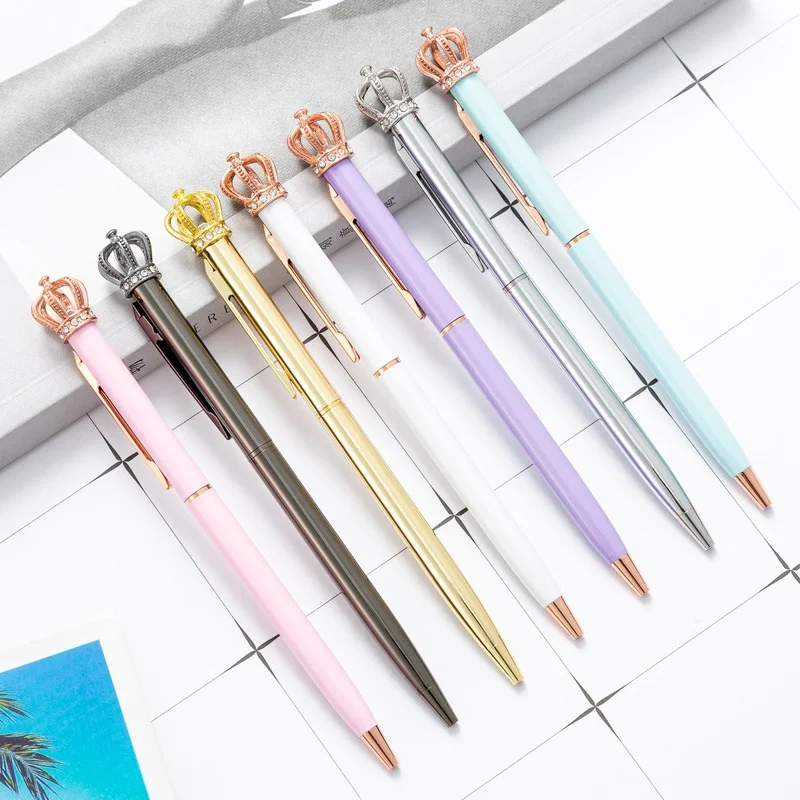 1 Pcs Creative Crystal Shiny Metal Crown Ballpoint Pen Interesting Ball Ballpoint Pen School Stationery School Office Supplies