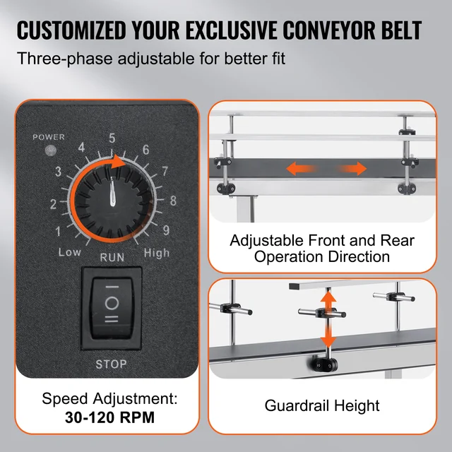 VEVOR PVC Belt Conveyor Table Double Guardrail Stainless Steel Motorized Adjustable Speed for Factory Inkjet Coding Powered 4