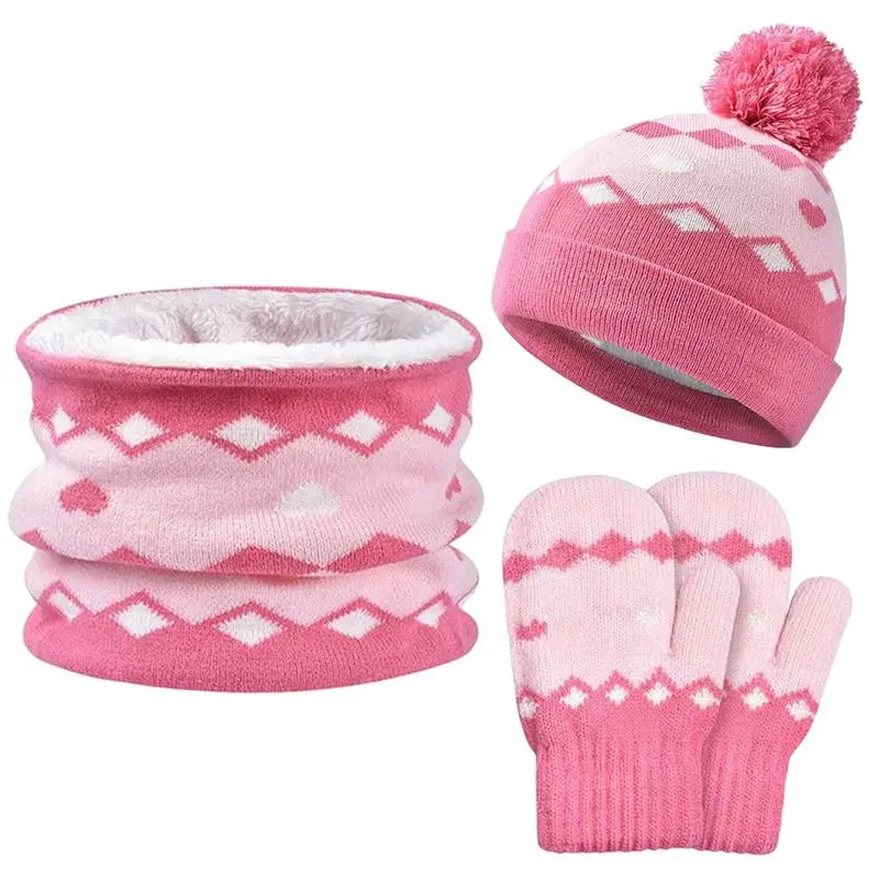 

Kids Winter Hat Gloves Scarf Set Knitted Kids Hats And Gloves Neck Scarf Elegant Winter Warmth Supplies For Toddlers Babies