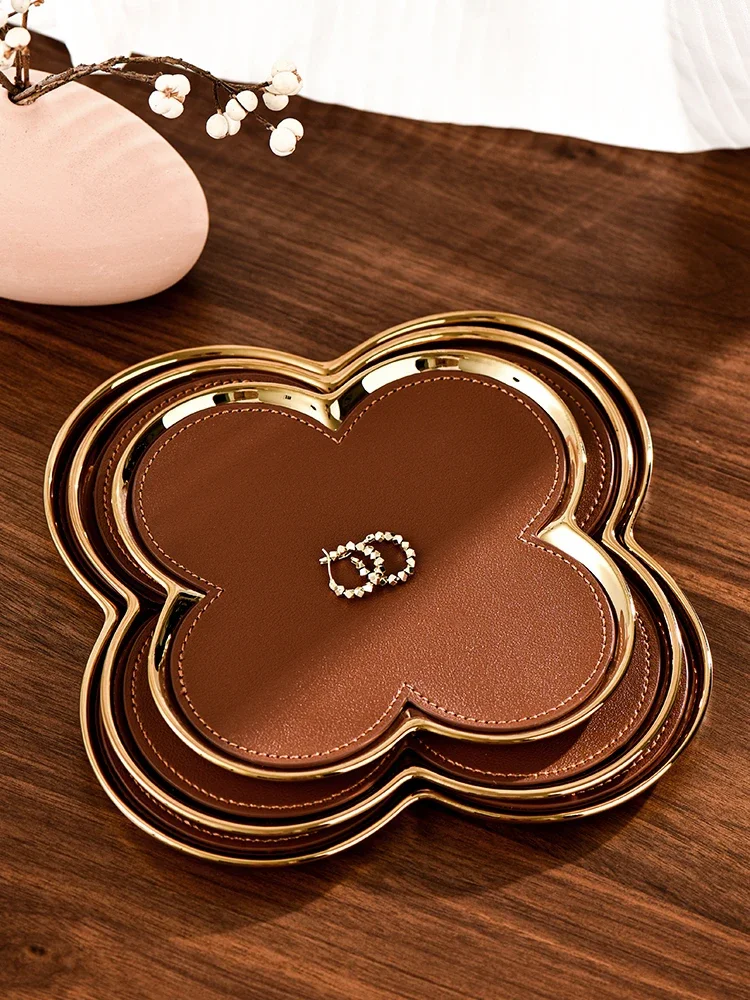 Ceramic Leather Storage Tray Desktop Jewelry Clover Display Tray For Living Room Home Decoration storage tray,jewelry storage tray