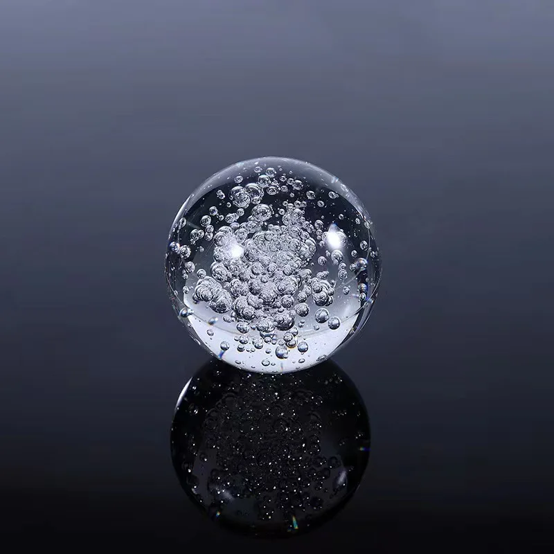 Crystal Ball Ornament Bubble Ball Ice Cracked Figurine Rockery Home Office Decoration Miniature Glass Sphere
