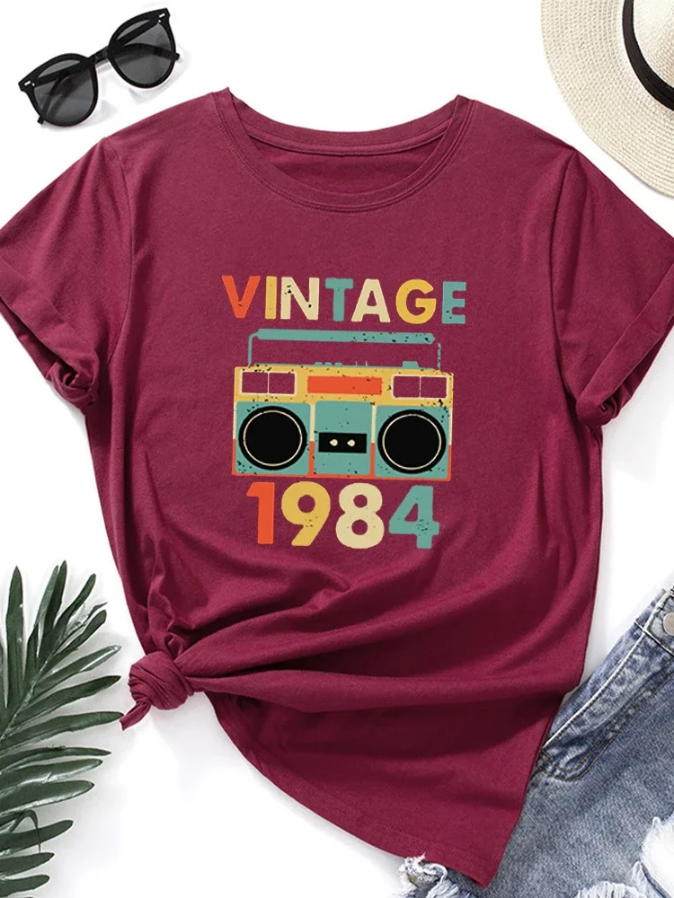 여성용 빈티지 1984 레코더 프린트 티셔츠, 반팔, O넥, 루즈한 티셔츠, 숙녀 티셔츠, 상의, 의류