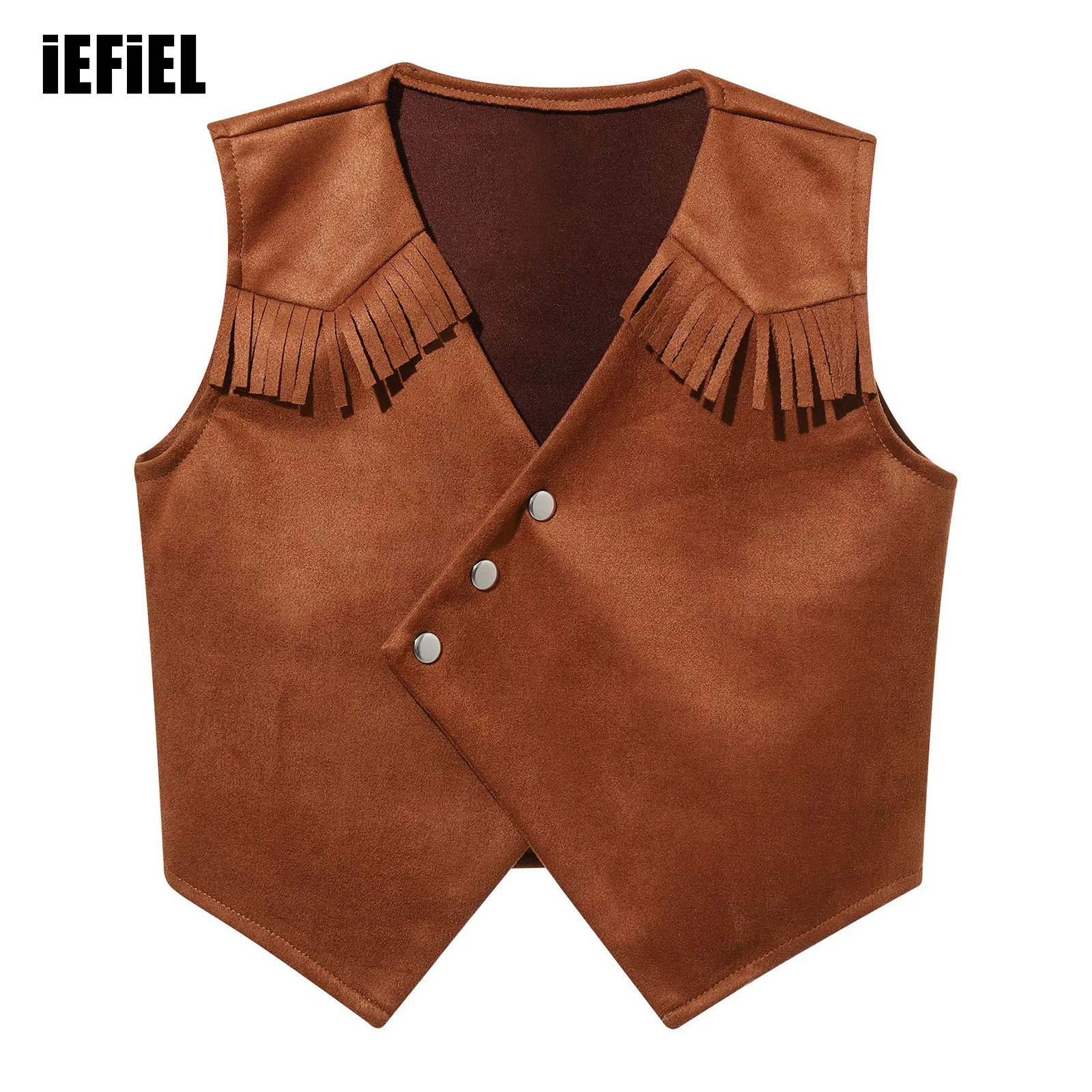 

Kids Boys Cowboy Vest Top Cosplay Costume Pointed Hem Press Buttons Fringe Tassels Vest for Theme Party Performance