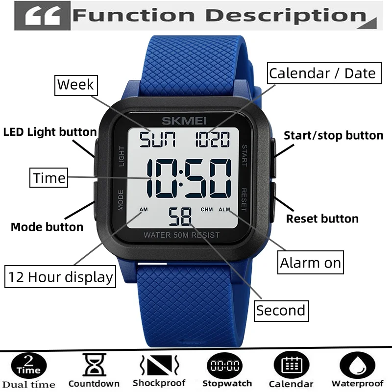 Orologio sportivo digale da uomo di moda impermeabile crono allarme orologio elettronico da esterno uomo SKMEI orologio da polso milare Relogio Masculino  1511