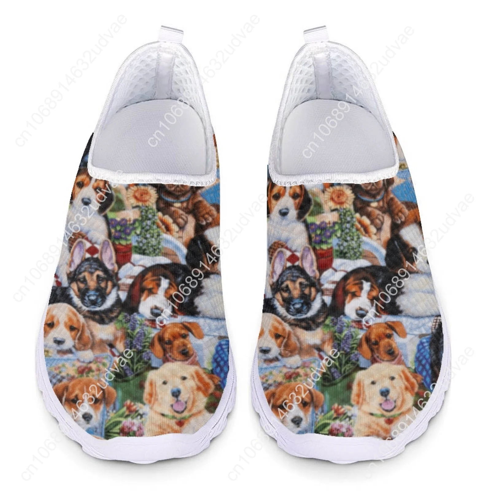 Breathable Air Mesh Sneakers For Women Cute Dogs Painting Print Female Flat Shoes Summer Soft Slip-on Loafers Hot