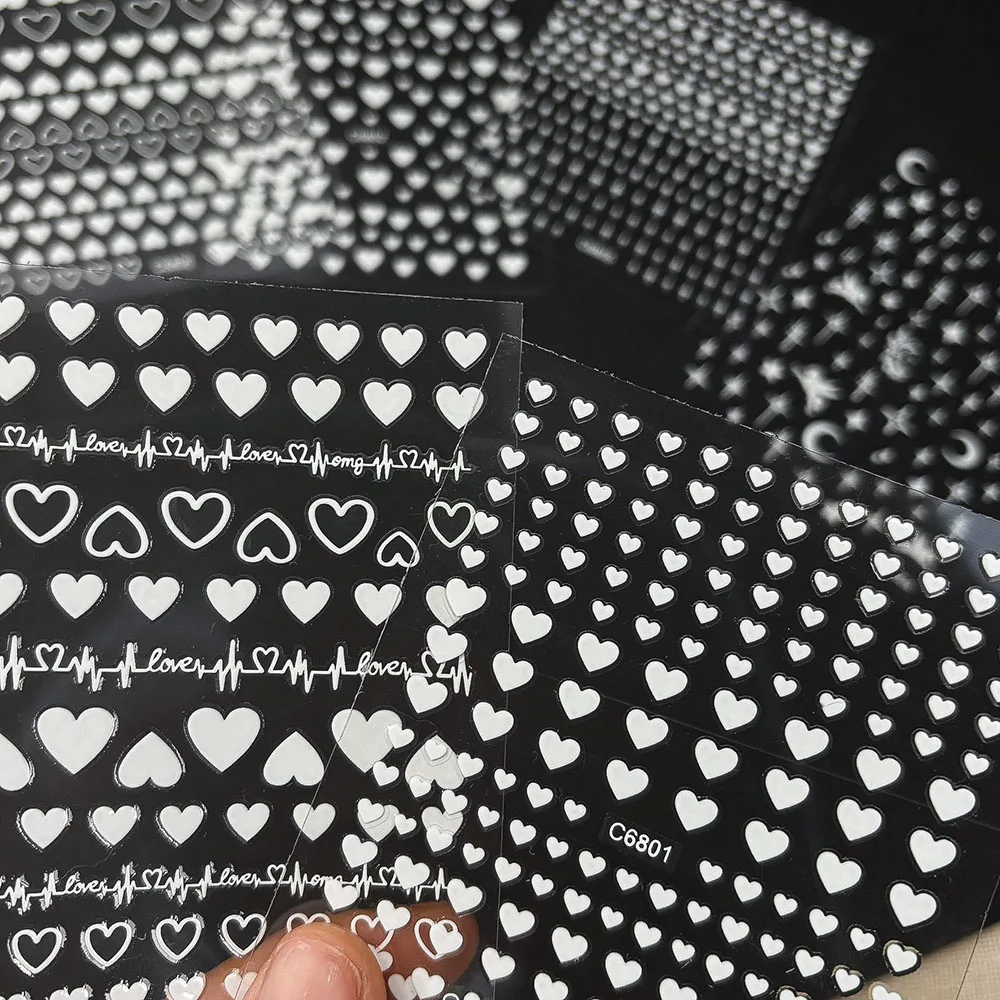 6장 3D 발렌타인 데이 러브 하트 네일 아트 스티커 골드 레이저 하트 셀프 접착 매니큐어 슬라이더 10*8cm DIY 슬라이더 데칼
