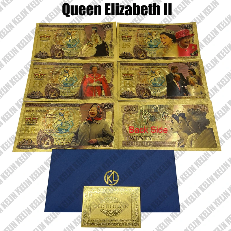 Beautiful 5 Designs Queen Elizabeth II Gold Banknotes GBP UK Twenty Pound Souvenir Gifts England Queen Collectibles