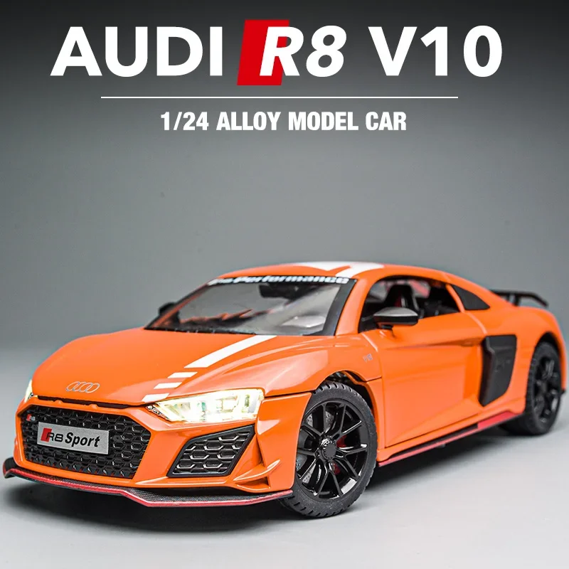 

1:24 Audi R8 V10 Sport Alloy Diecast Toy Car Model Wheel Steering Sound and Light Children's Toy Collectibles Birthday gift