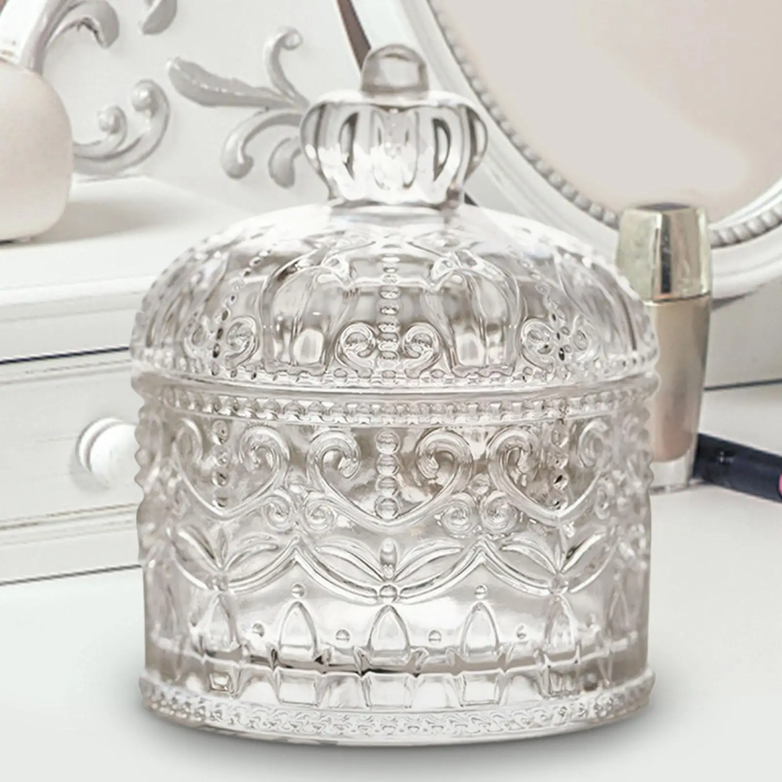Vintage Crown Glass Jar Decorative Candy Jar Jewelry Organizing Box Container for Candy Snacks Hair Accs Cosmetic Bracelets