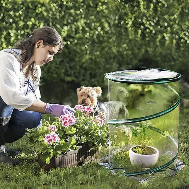 Üvegházhatású Borító Mini Pvc Henger Alakú Virágcserep Sátor Cipzárral Összecsukható Esőálló Fagyálló Növényi Növények Kerti Készletek - Image 2