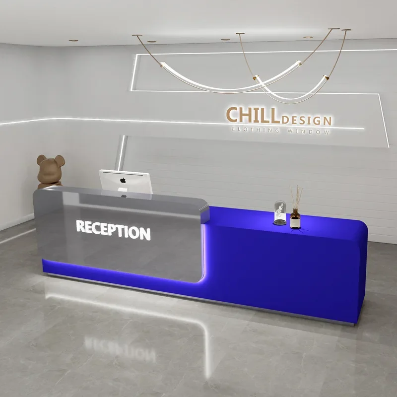 Metal Stainless Steel Office Checkout Counter Hotel Office Furniture Work Front Desk Reception Salon Reception Desk With Cabinet