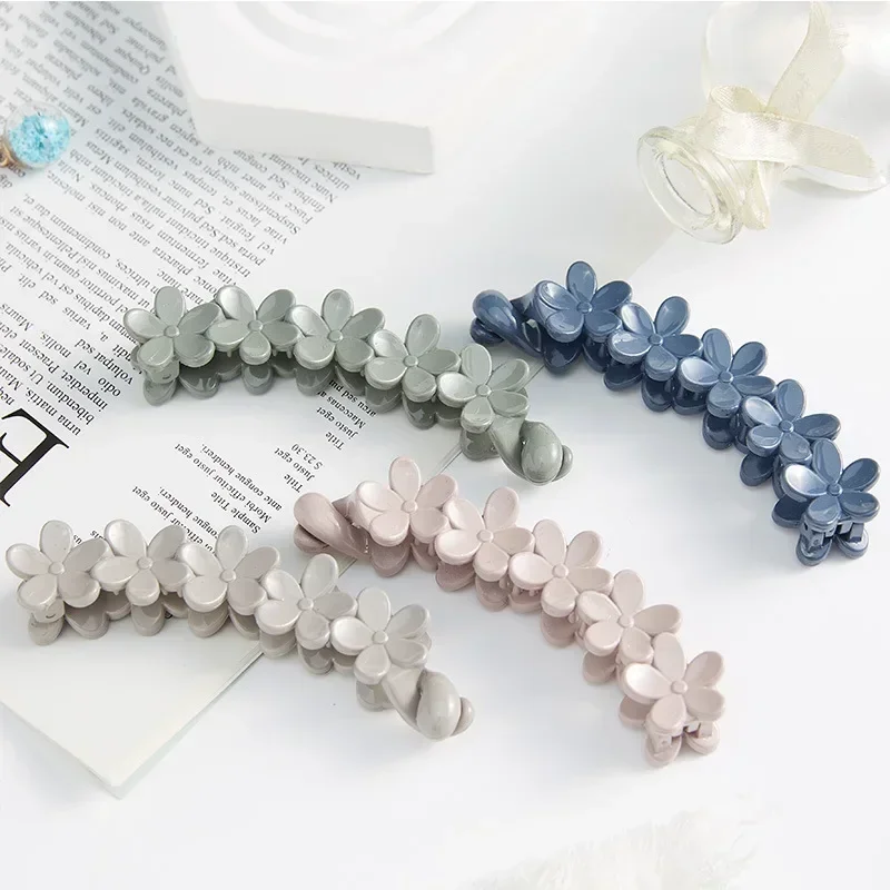 Hair Clips Hair Accessories Korean Simple Frosted Banana Ponytail Holder Back Head Banana Clip Small Flowers Plum Blossom Twisted Clip