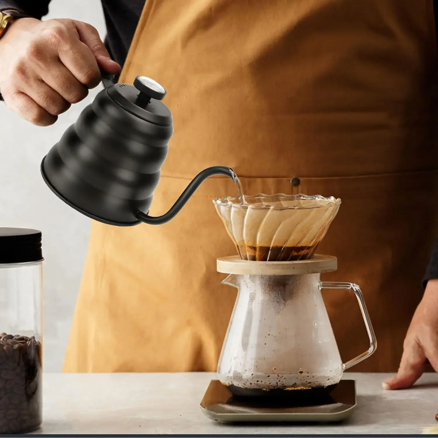 Stainless Steel Kettle Induction Gooseneck Kettle Coffee Pot Thermometer Coffee Teapot Milk Pitcher Hand Brewed Home Use coffee pot,coffee kettle