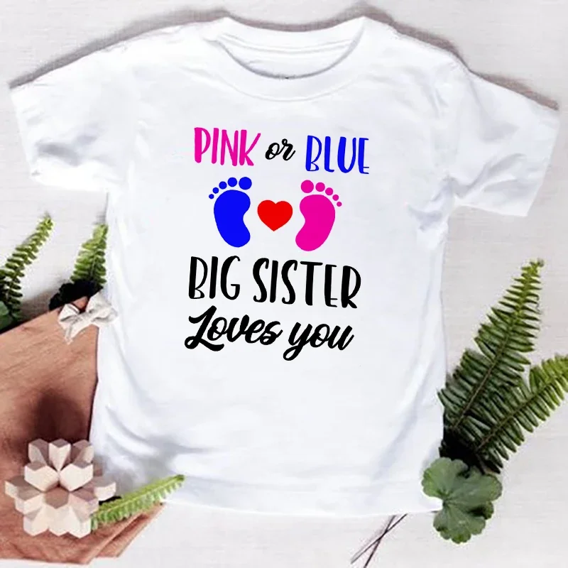 Pink or Blue Big Sister Love You Girls T-Shirt Children T Shirt Baby Announcement Tops Toddler Tshirt Summer Casual Clothes Tees 3