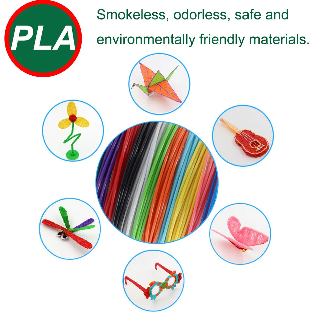 PLA Filament for 3D Pen，Color 3D Printing Material，Diameter 1.75mm,10/20/30 Colors, 100M 150M 200M, Colorless,Odorless and Safe