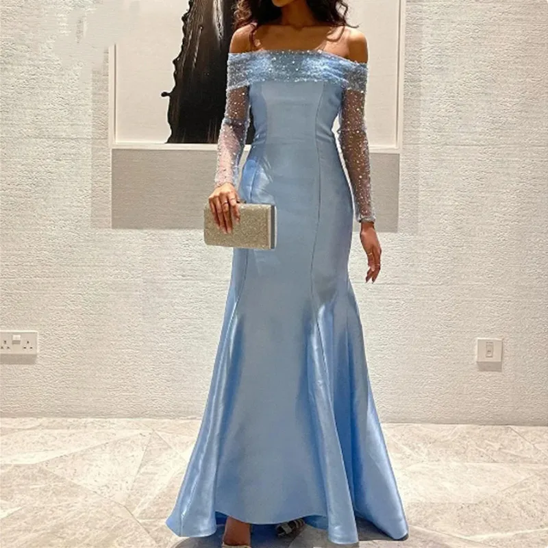 Aleeshuo-Sky-Blue-Tulle-Prom-Gowns-Elegant-Mermaid-Off-Shoulder ...