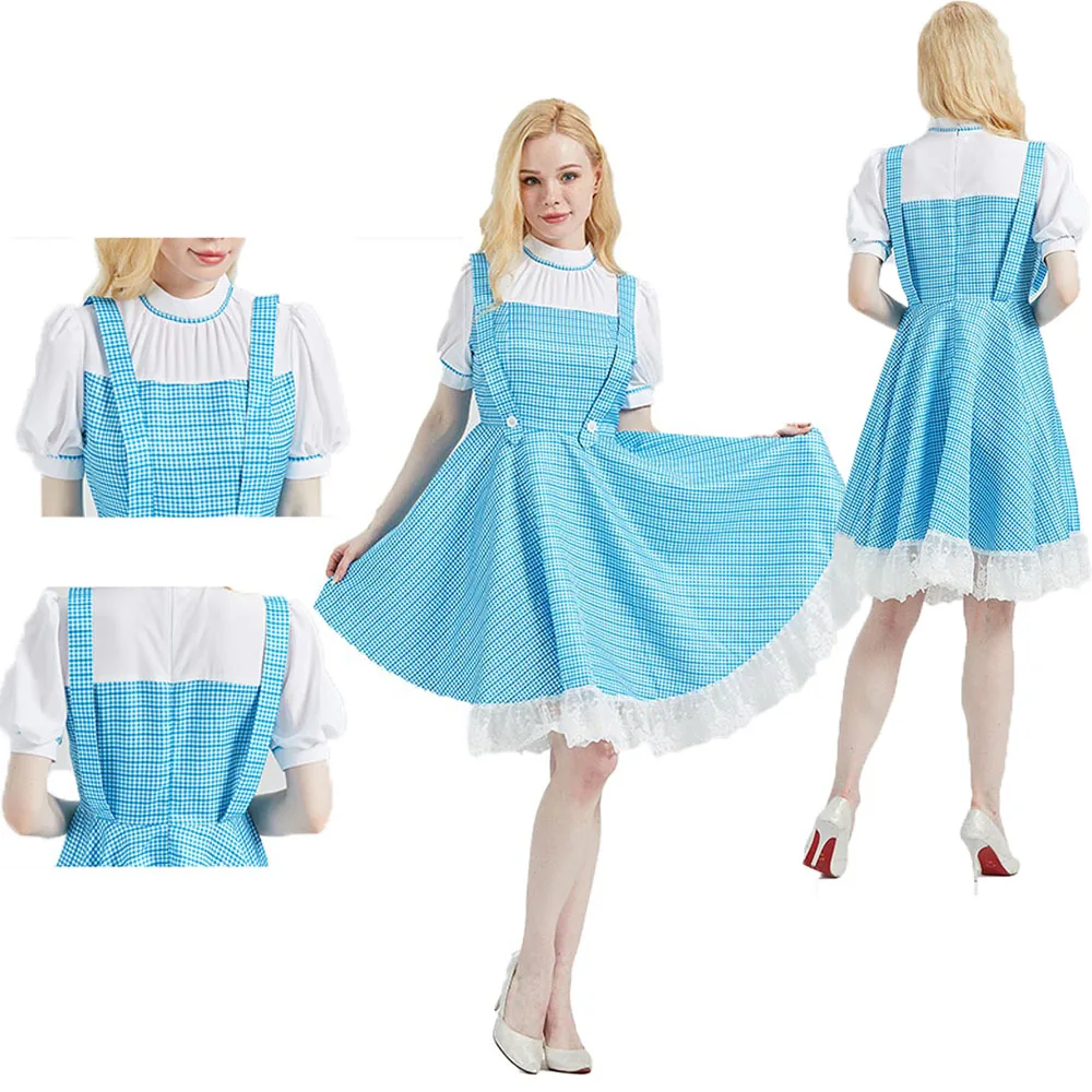 

Dorothy Cosplay Costume Medieval Women Girls Roleplay Maid Dress Outfits Fantasia Halloween Carnival Party Disguise Suit