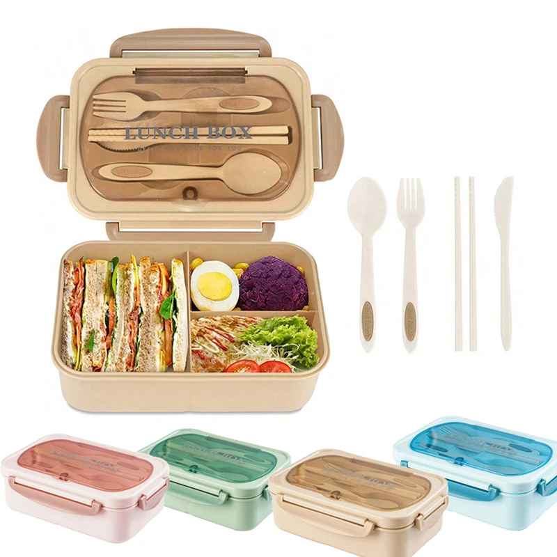 A Food Container for Lunch, a Set of Bento Boxes for Adults, with Utensils That Can Be Placed in the Microwave and Dishwasher - 4