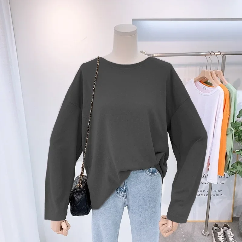 여성용 긴 소매 티셔츠 다용도 솔리드 컬러 루즈핏 트렌디 베이스 레이어 탑 2022 봄/여름
