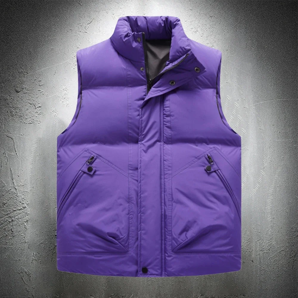 Vest Purple Jacket Men Solid Color Autumn Winter Cotton Padded Jackets Sleeveless Thicken Warm Vests Coats Clothing