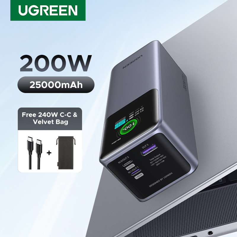 UGREEN 200W Power Bank Portable 25000mAh External Battery PowerBanks Fast Charge PD3.1 for Laptop iPad Pro Samsung Power Station