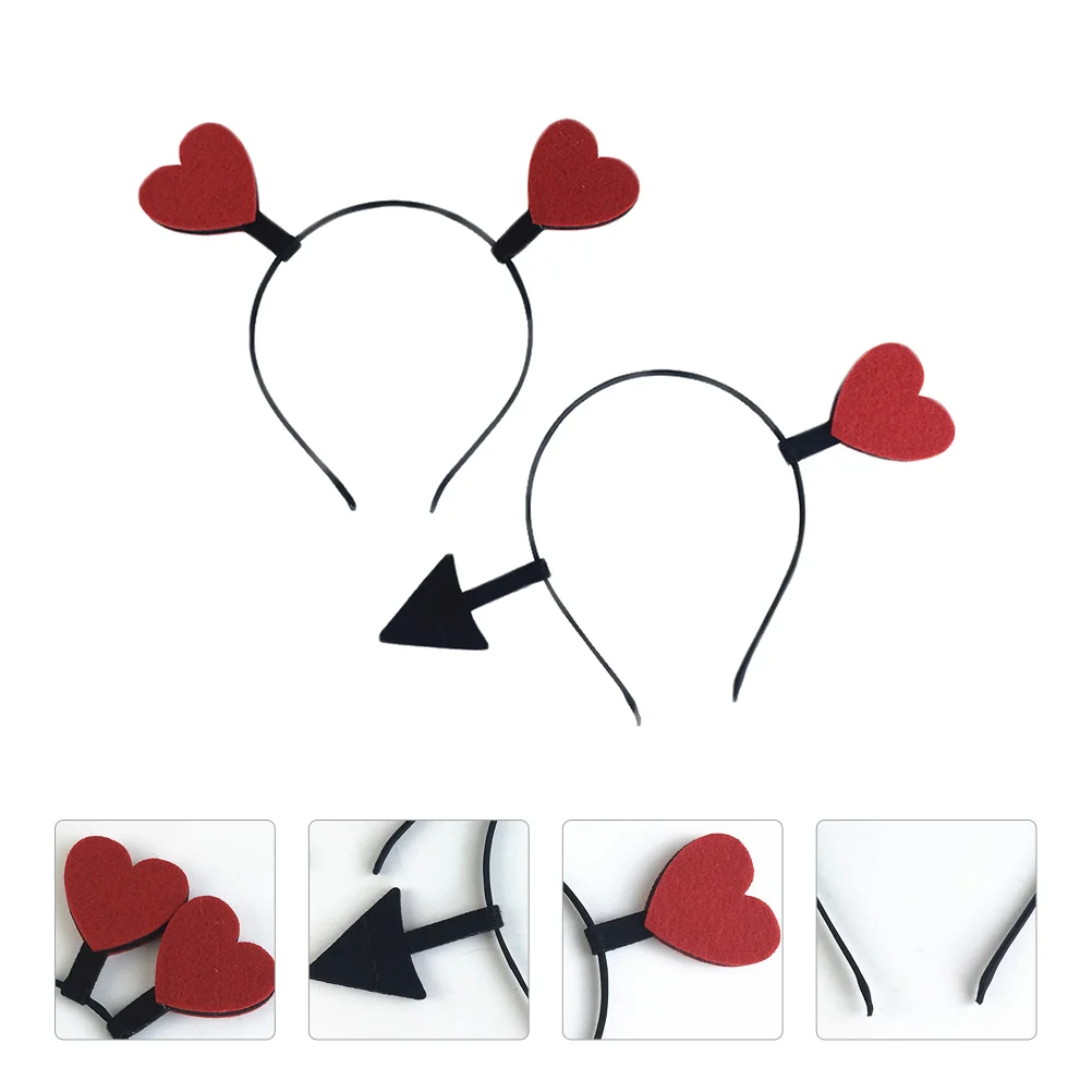 2 PCS Hair Accessories for Girls Ribbons Cupid Headband Costume Heart Hairband Shape Attractive 6