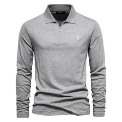 AIOPESON Men's 100% Cotton Solid Color Long Sleeve Polo Shirt - Casual Spring & Autumn Essentials - EUR XXL 100 - 105kg (LightGrey)