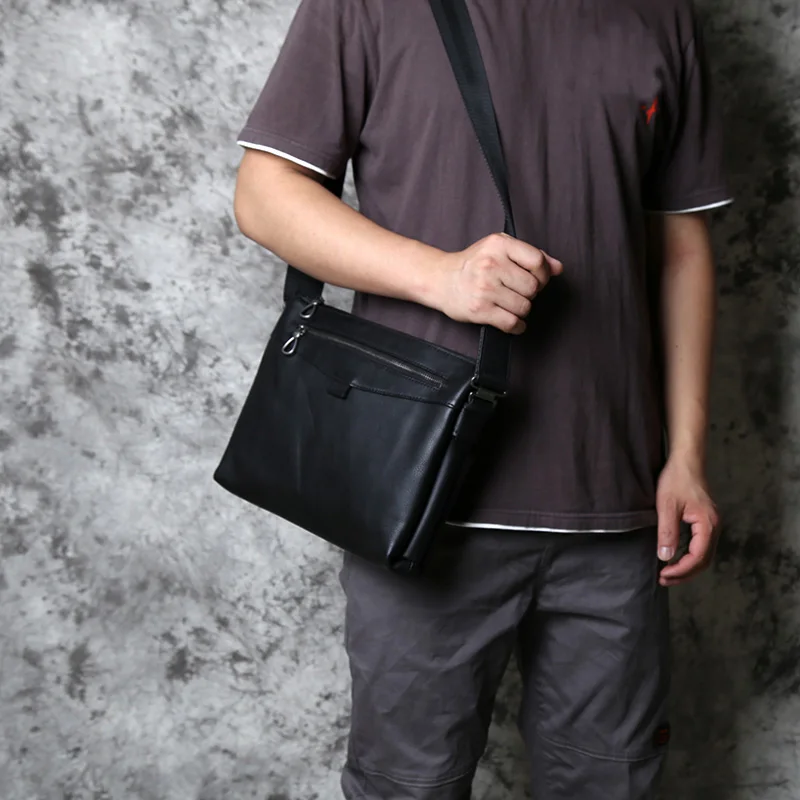 Fashion Men's Shoulder Bag Leather Casual Messenger Bag Top Layer Cowhide Horizontal Briefcase 10 Inch Ipad NZPJ